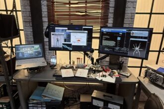 Stanowisko biurowe z krzesłem i monitorem